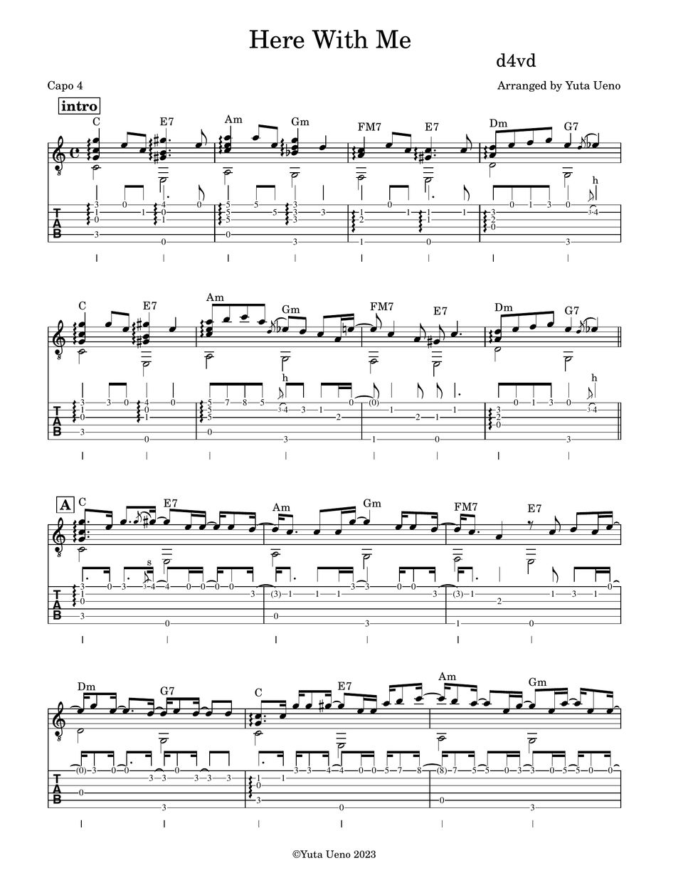 d4vd Here With Me (Fingerstyle) Tab + 1staff by Yuta Ueno
