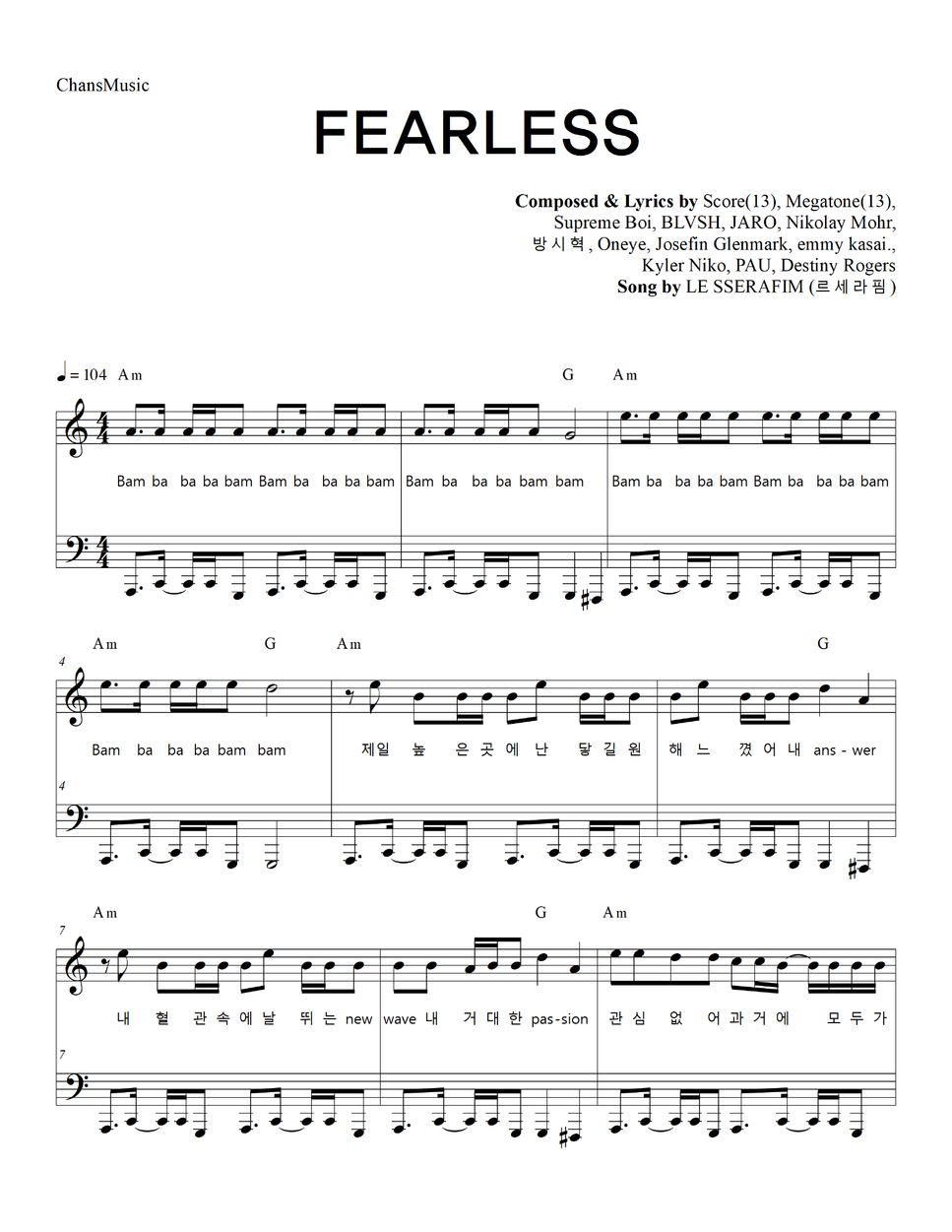 LE SSERAFIM - FEARLESS (Easy Version) Sheets By ChansMusic