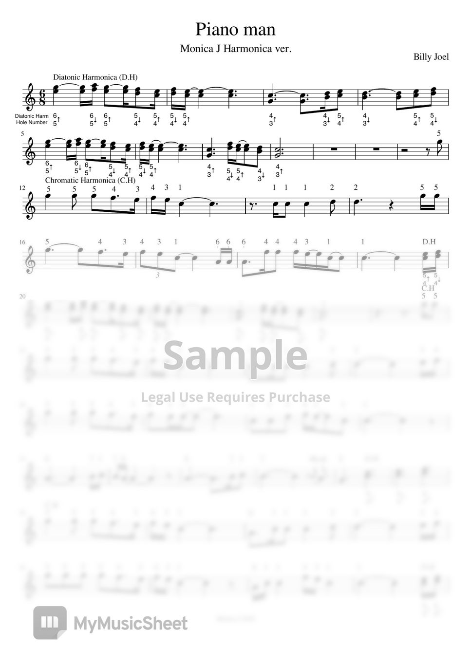 Billy Joel [할인] Piano Man (Harmonica Melody) 악보 by Monica J