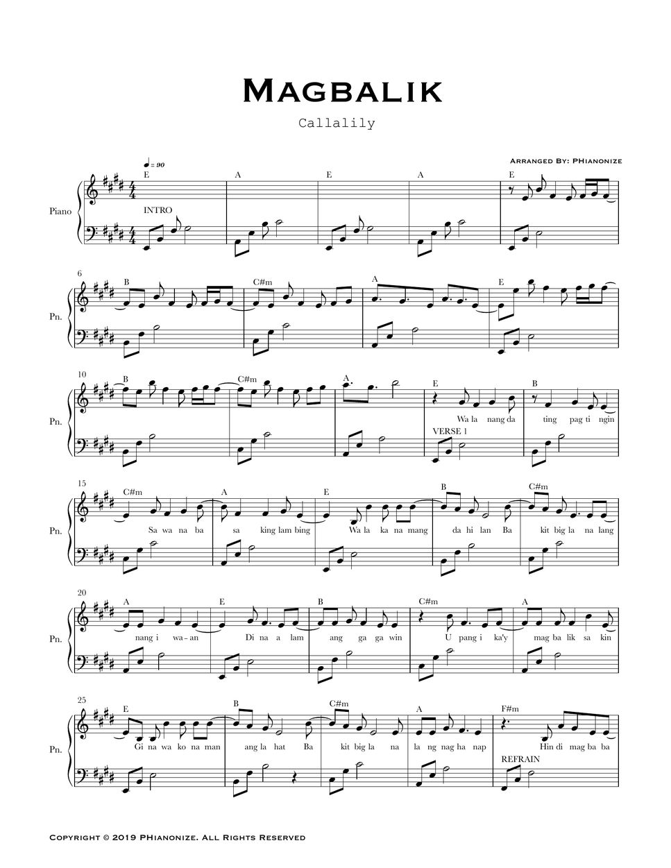 Callalily Magbalik (Easy Version) Sheets by PHianonize