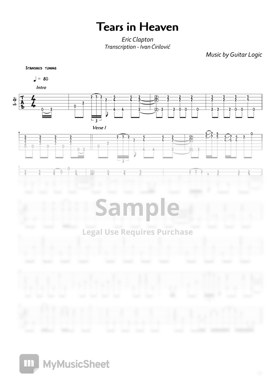 Tears in Heaven Tab by Eric Clapton (Guitar Pro) - Easy Solo Guitar