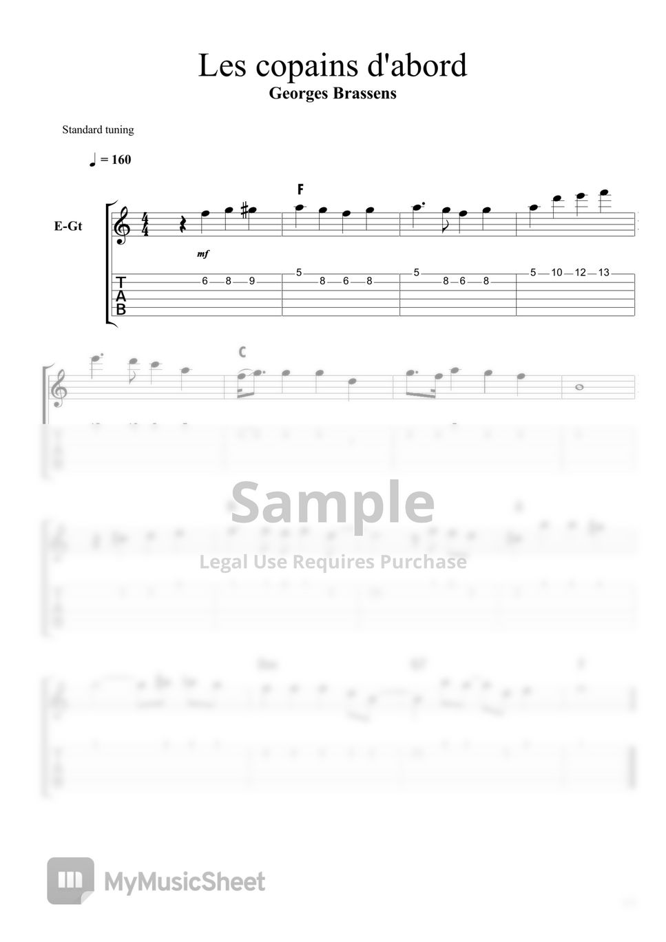 Brassens les copains d abord tab 1staff by m lodie guitare