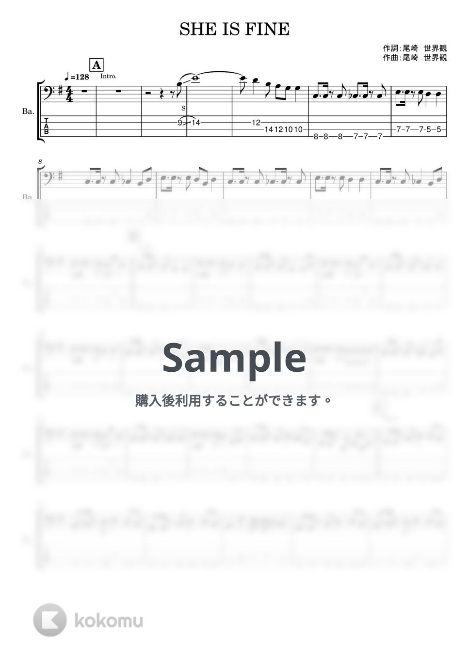 クリープハイプ - SHE IS FINE (ベースTAB譜) by やまさんルーム