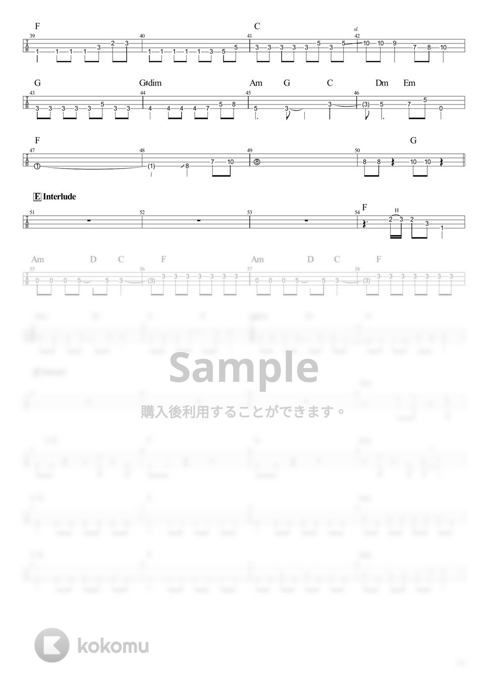 結束バンド - ラブソングが歌えない (Tabのみ/ベース Tab譜 4弦) by T's bass score