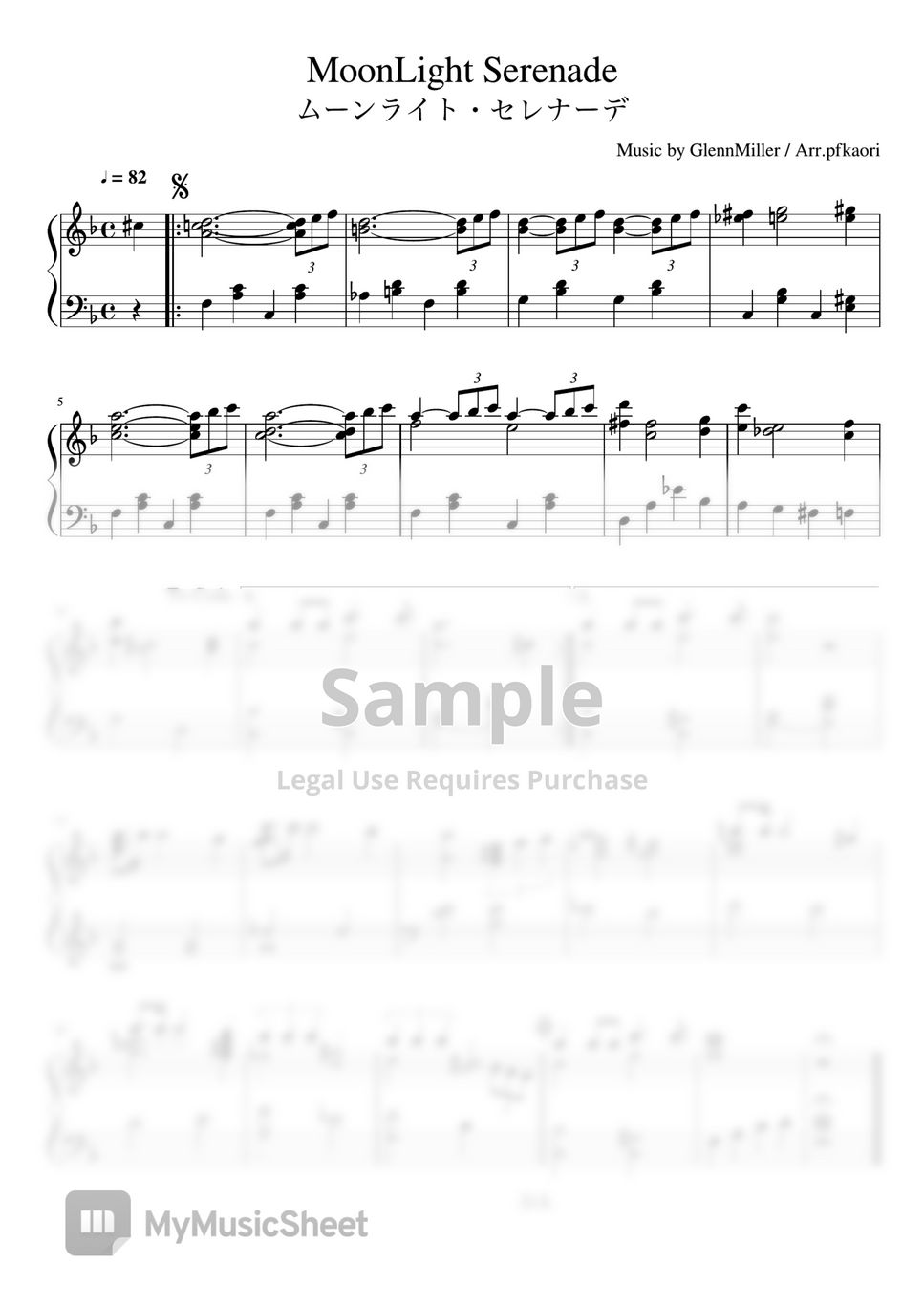 Glenn miller moonlight serenade dm pianosolo intermditate sheets