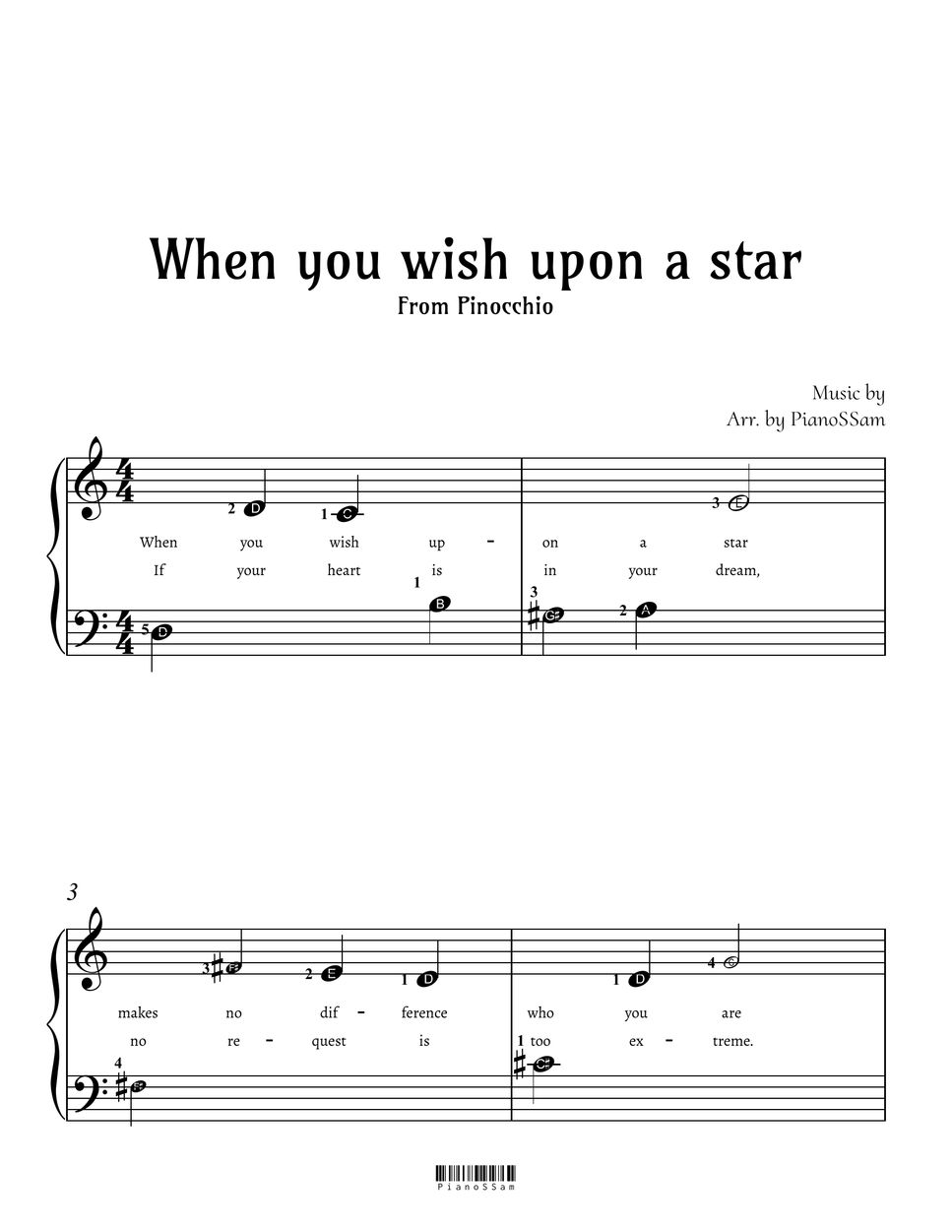 Leigh Harline Beginner When You Wish Upon A Star Pinocchio Spartito By Pianossam