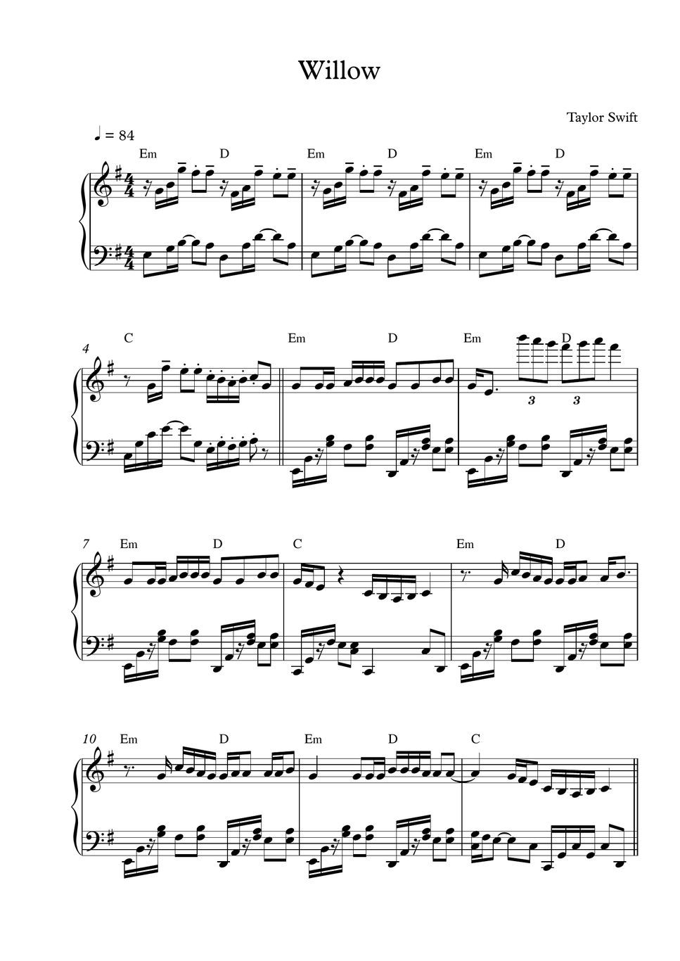 Taylor Swift - Willow (Piano Solo) Sheets by Pineapplechord