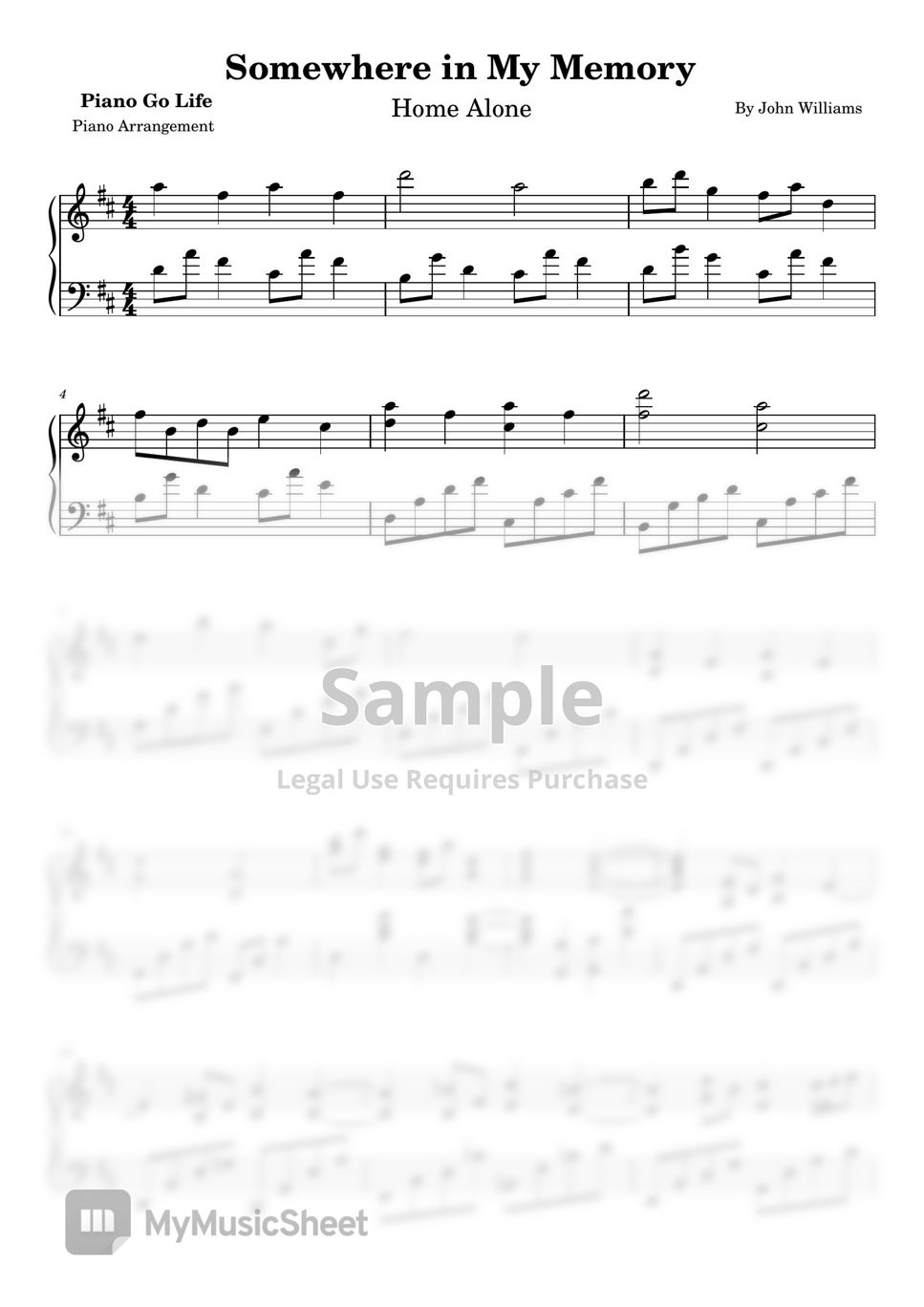 Home Alone Somewhere in My Memory Sheets by Piano Go Life