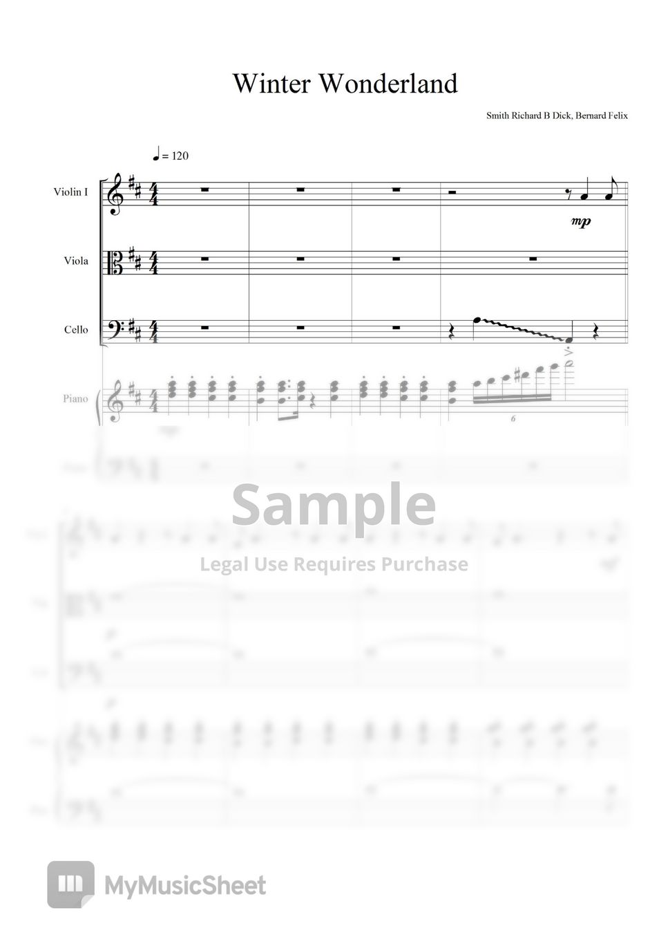 Felix Bernard Winter Wonderland (Piano Quartet Score) 악보 by Cash Man