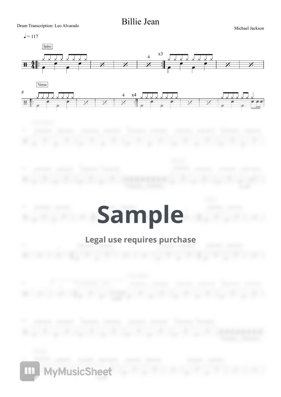 Michael Jackson Billie Jean Sheets by Drum Transcription Leo Alvarado