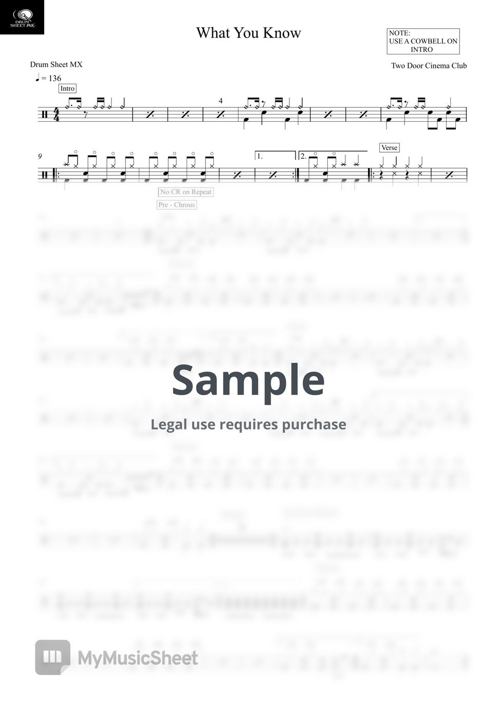 Two Door Cinema Club - What You Know Sheets by Drum Sheet MX