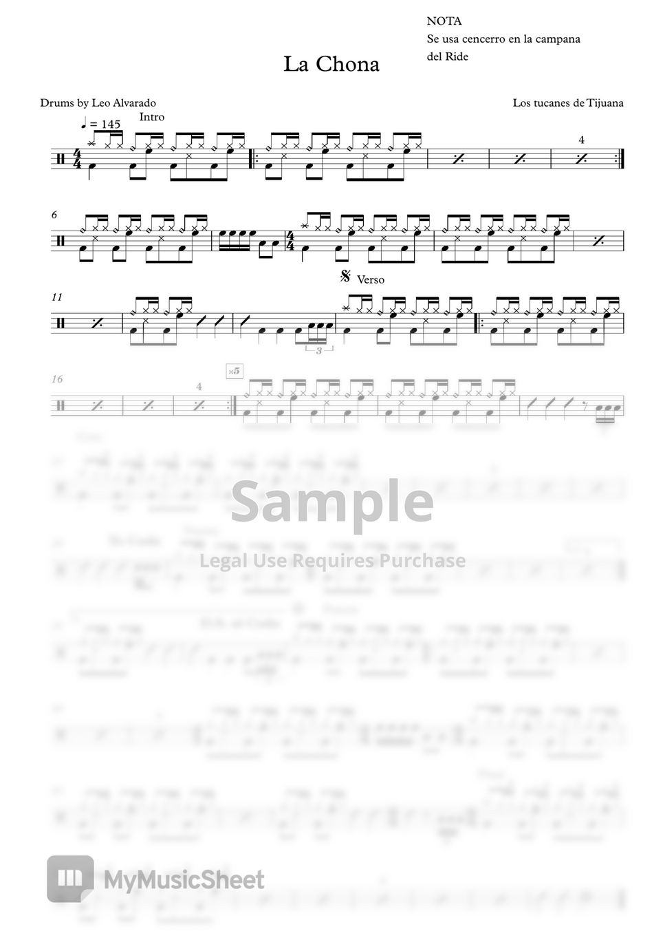 Los tucanes de Tijuana La chona Sheets by Drum Transcription Leo