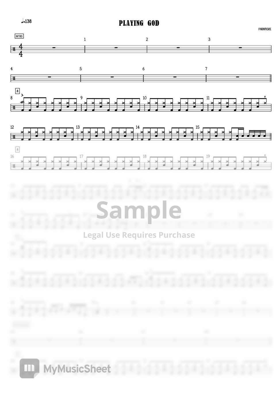 paramore playing god (paramore 의 playing god 드럼악보입니다) Sheets by anidrum