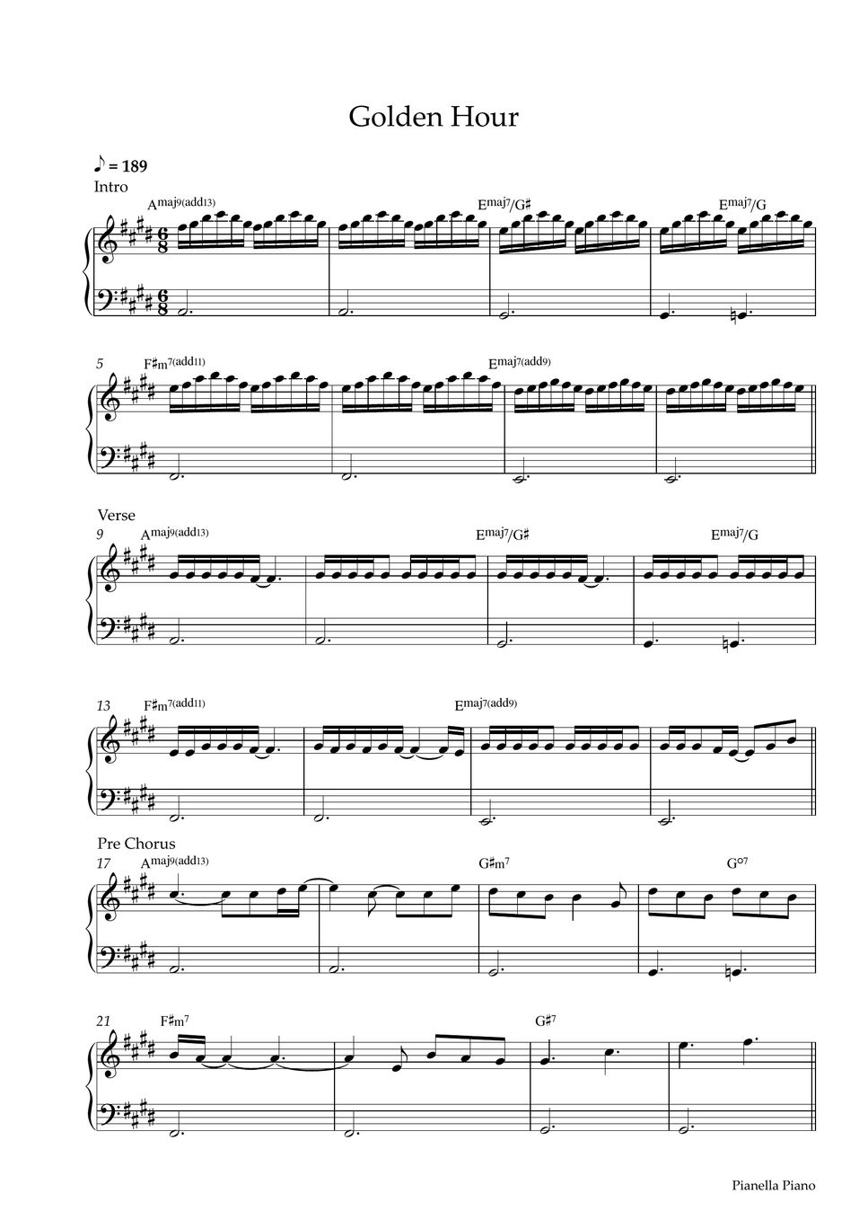 JVKE - golden hour (EASY PIANO SHEET) Partition musicale by Pianella Piano