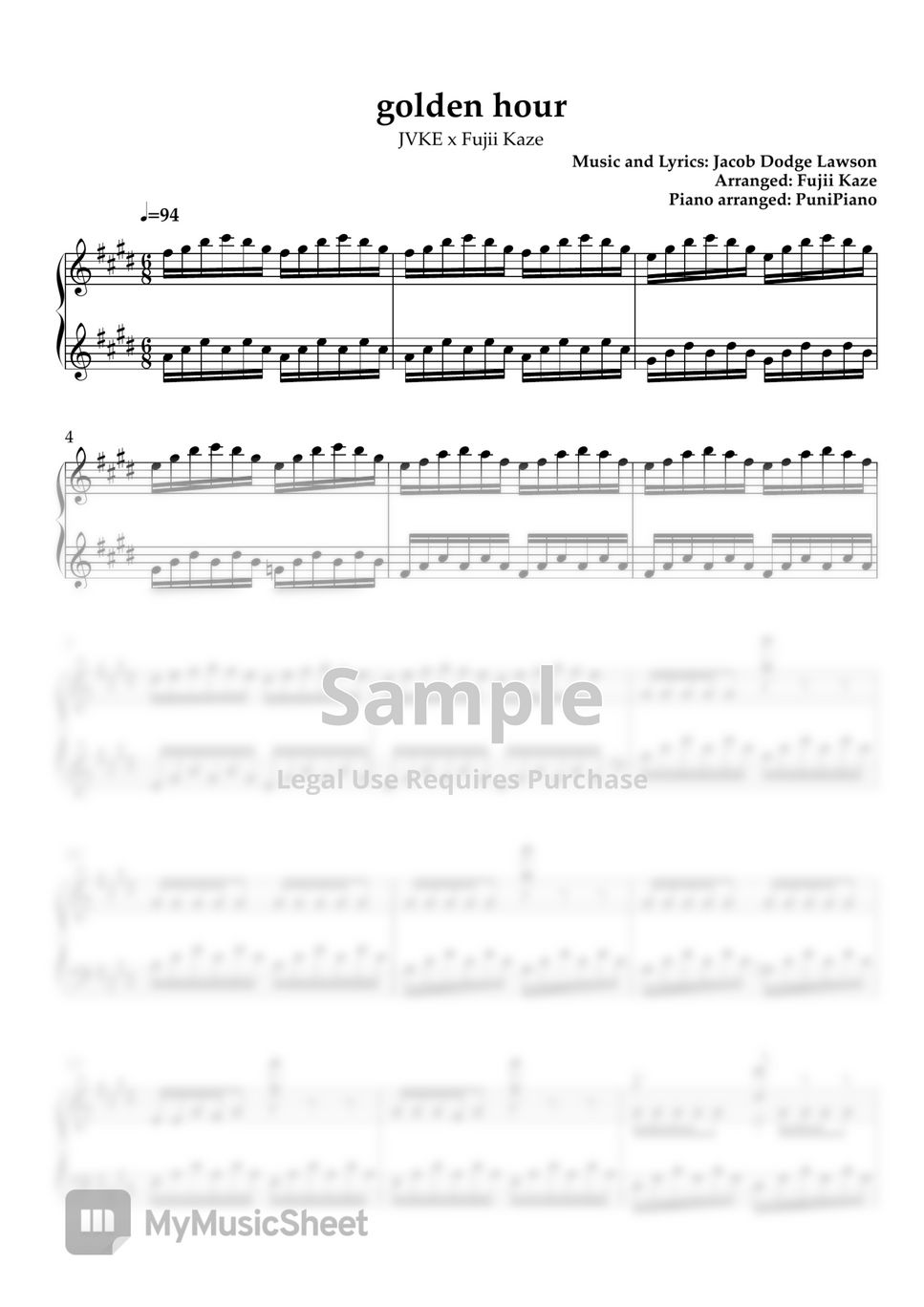 JVKE golden hour (Fujii Kaze Remix) 楽譜 by PuniPiano