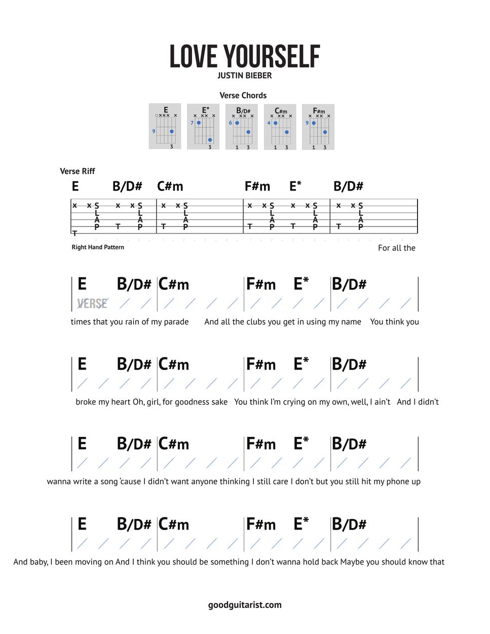 Justin Bieber - Love Yourself Sheet by GoodGuitarist