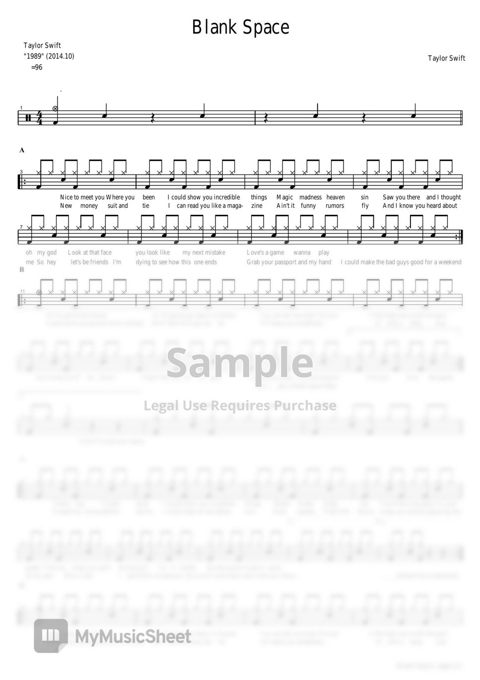 Taylor Swift - Blank Space Sheets byTaylor Swift - Blank Space Sheets by  