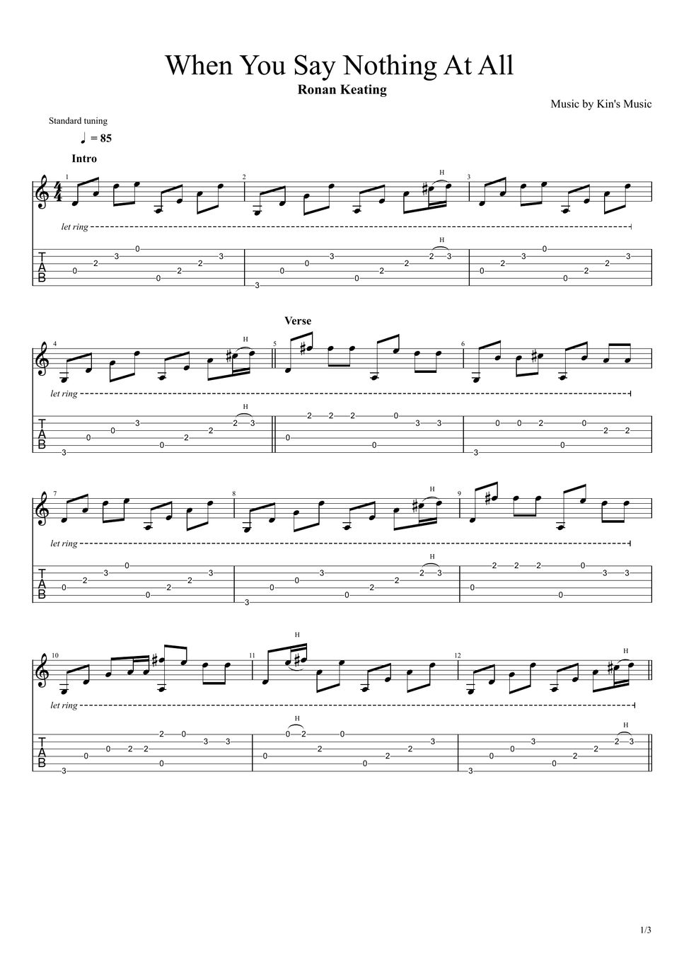 Ronan Keating When You Say Nothing At All Easy Guitar Fingerstyle For Beginner Partitura By 