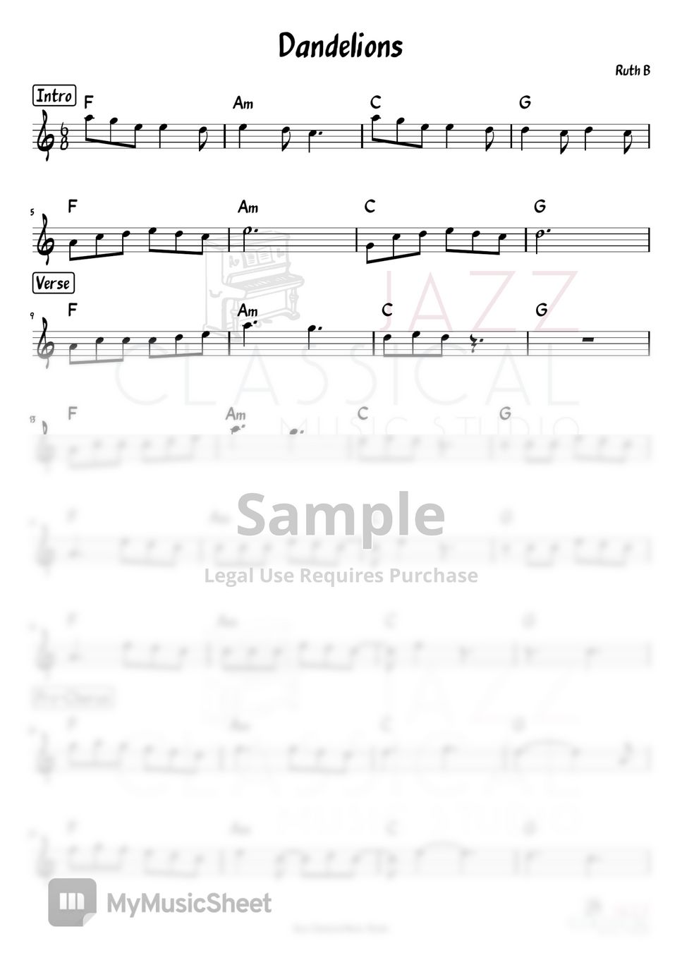 Ruth b dandelions sheets by jazz classical music studio