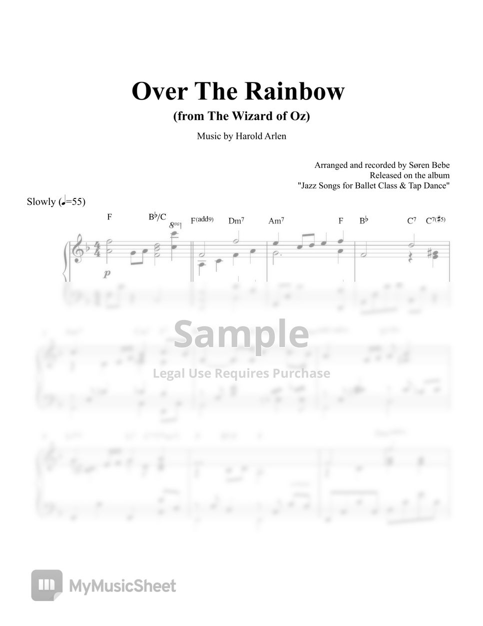 Harold Arlen - Over the Rainbow (from The Wizard of Oz) - Solo Piano