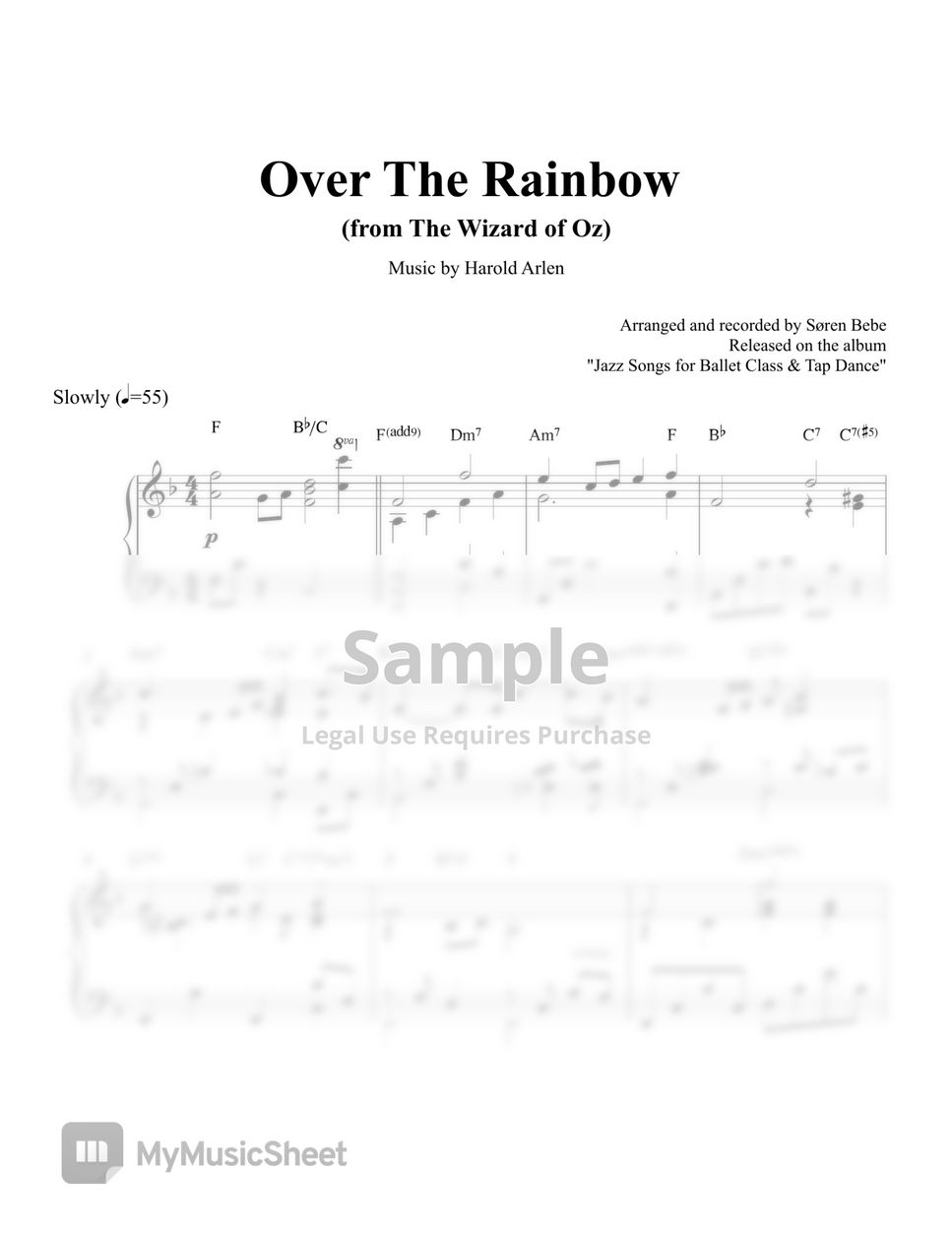 Harold arlen over the rainbow from the wizard of oz solo piano 