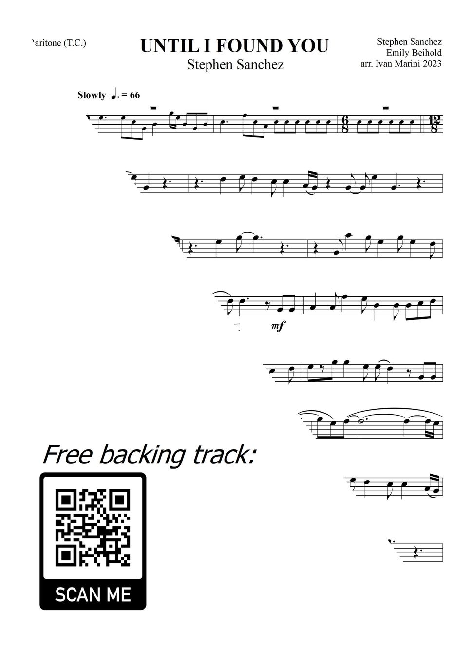 Stephen Sanchez UNTIL I FOUND YOU (for Bb Euphonium (Treble Clef) and