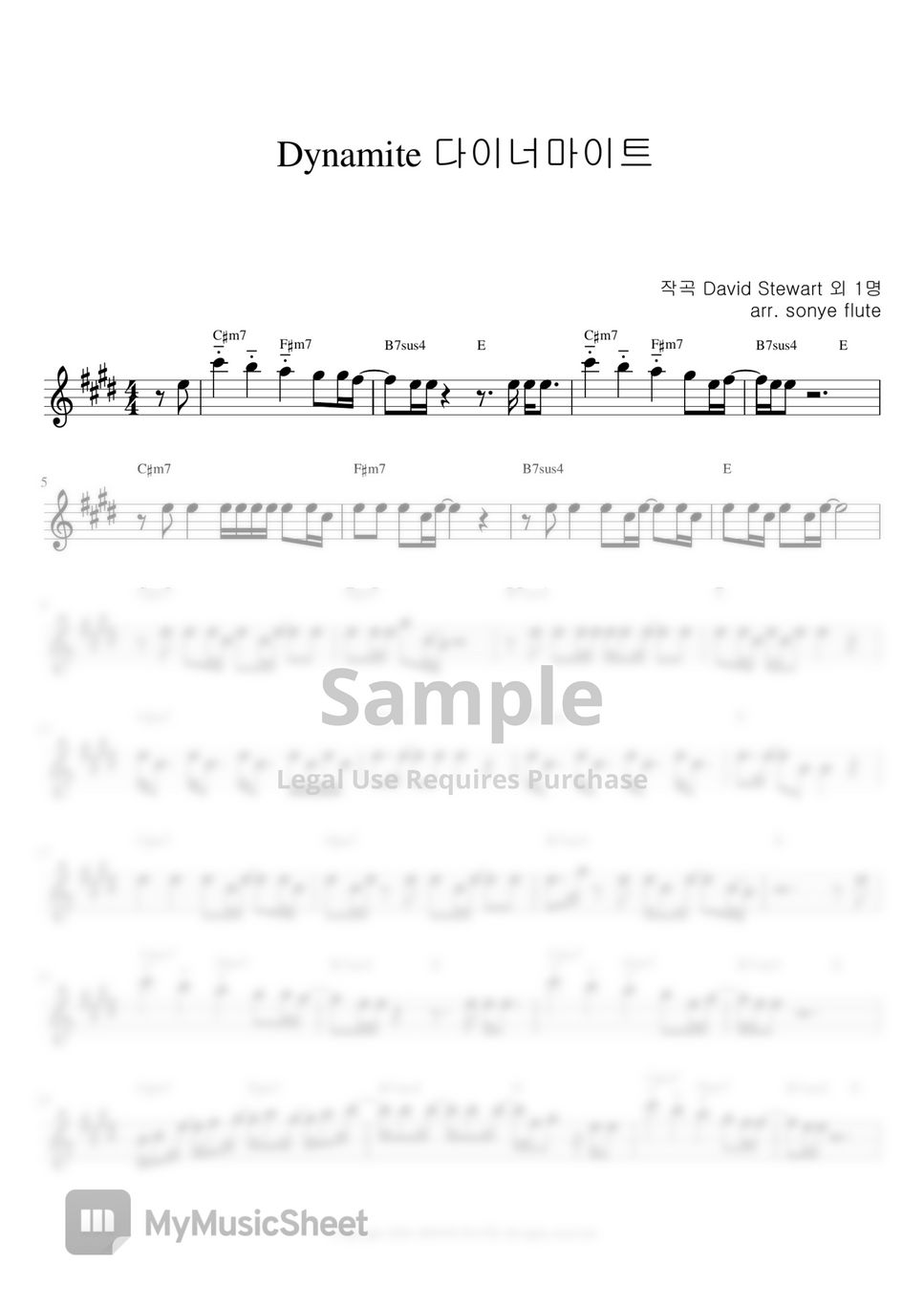 BTS - Dynamite (Flute Sheet Music) by sonye flute