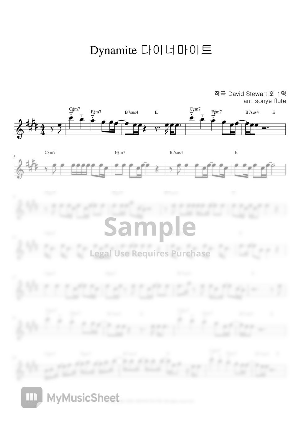 BTS(방탄소년단) - Dynamite(다이너마이트) (Flute Sheet Music) by SONYE FLUTE