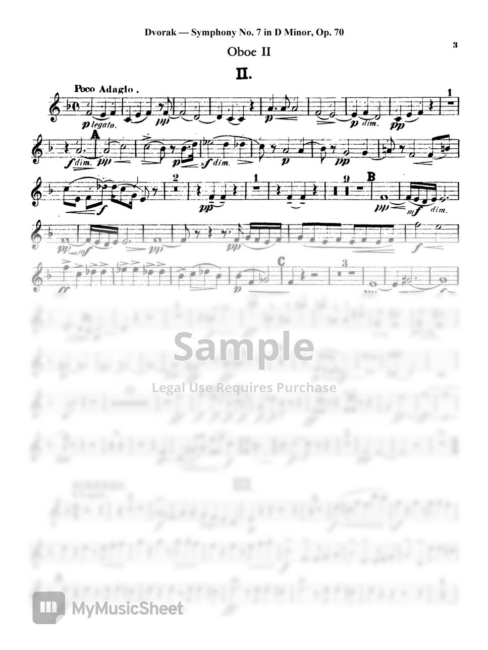 A. Dvorak - Symphony No. 7 (2nd mov. (2nd Ob.)) by Original Sheet