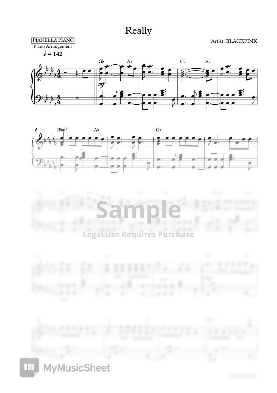BLACKPINK - Really (Piano Sheet) by Pianella Piano