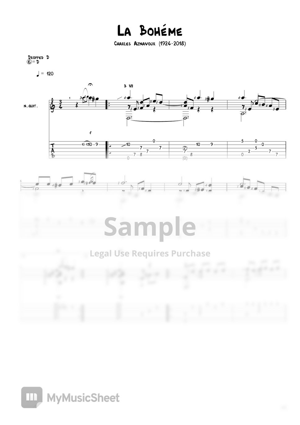 Charles Aznavour La Bohéme Tab + 1staff by Agape Guitar