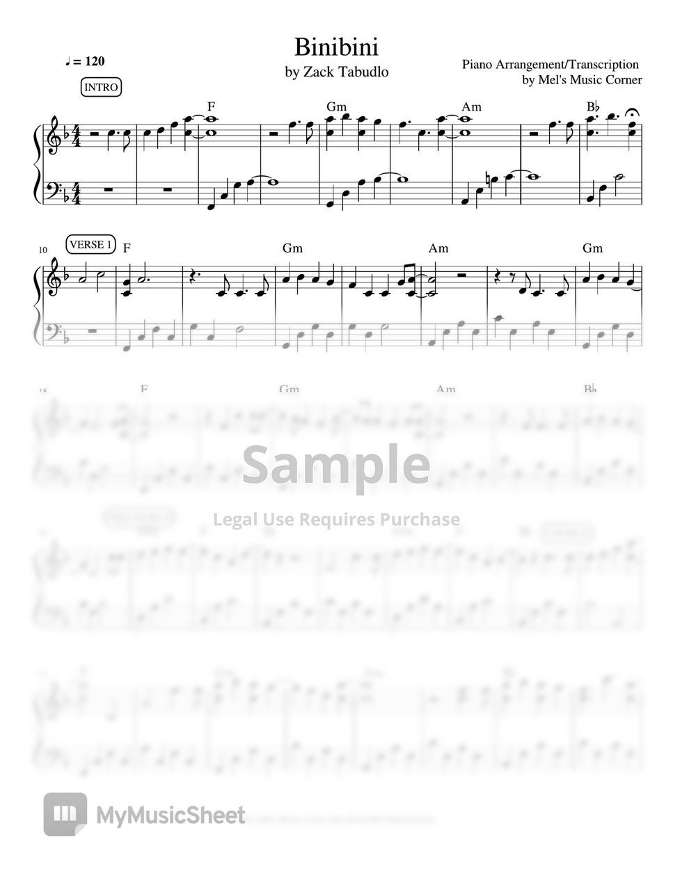 Zack Tabudlo - Binibini (piano sheet music) by Mel's Music Corner