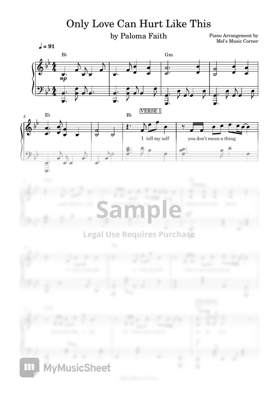 Paloma Faith Only Love Can Hurt Like This (piano sheet music) Sheets by Mel's Music Corner