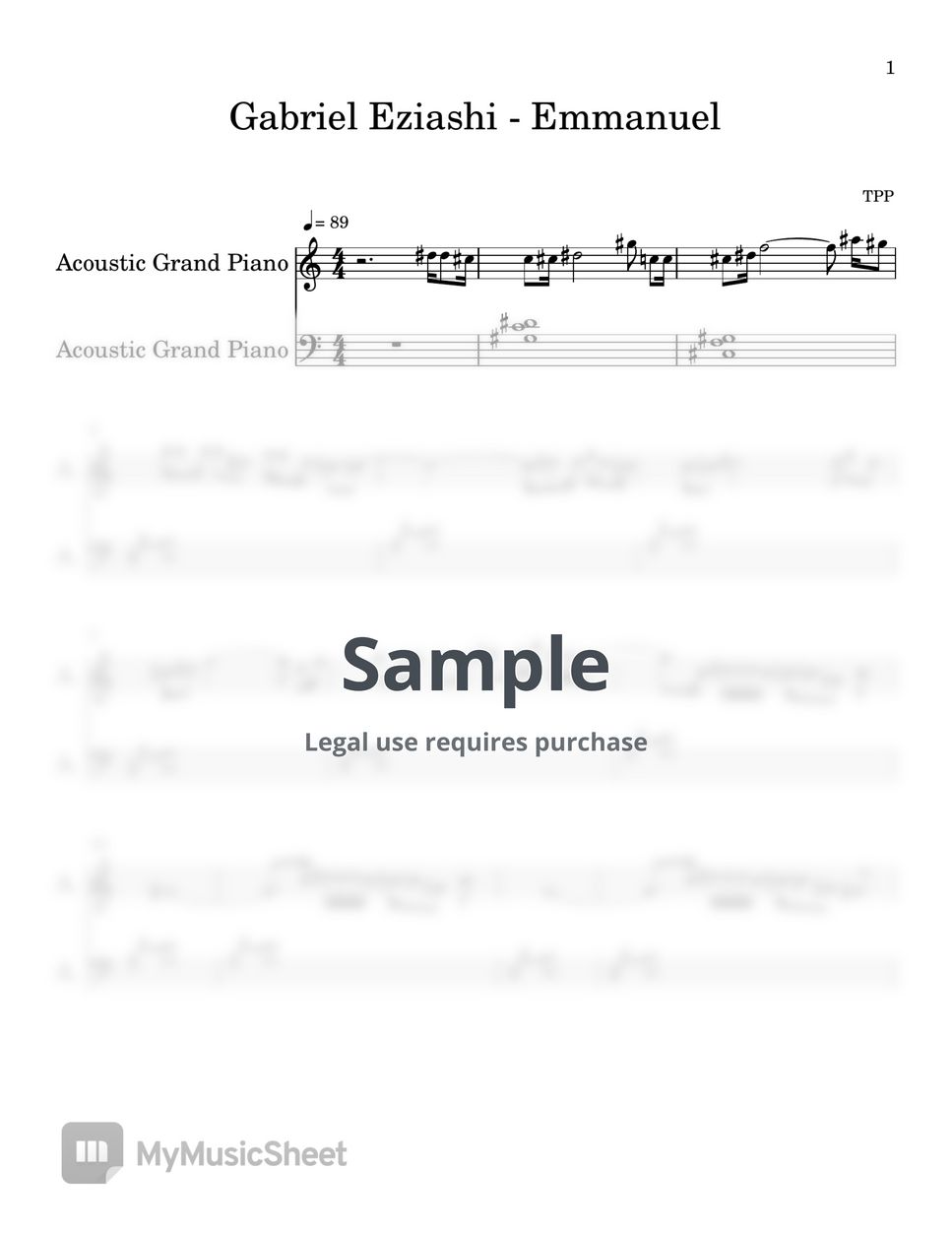 Gabriel Eziashi - Emmanuel (PIANO SHEET) Sheets by TPP