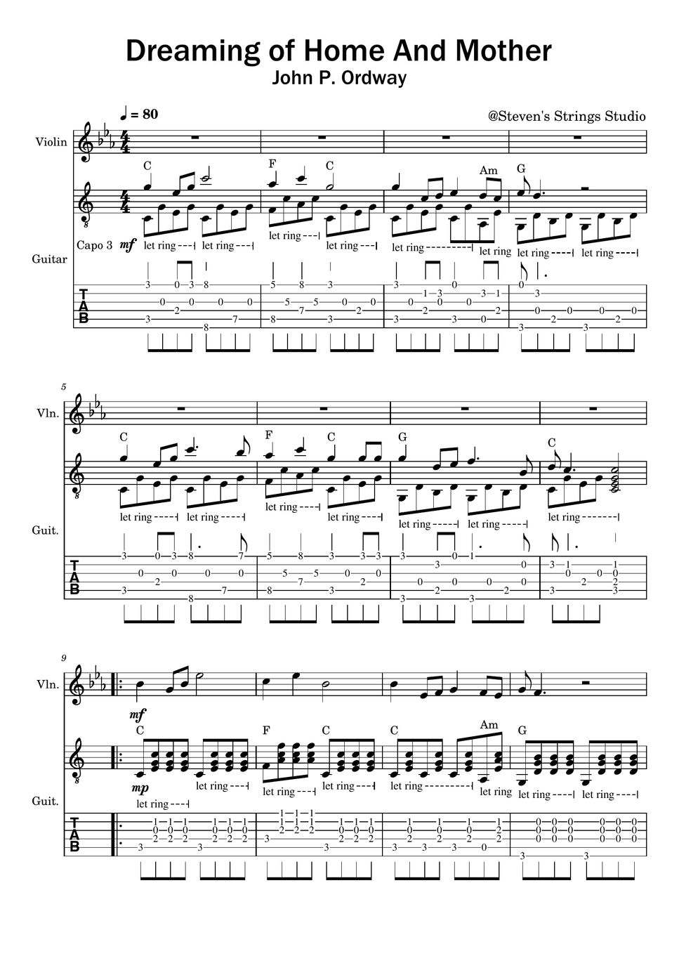 John P. Ordway Dreaming of Home And Mother (Violin Guitar Duet