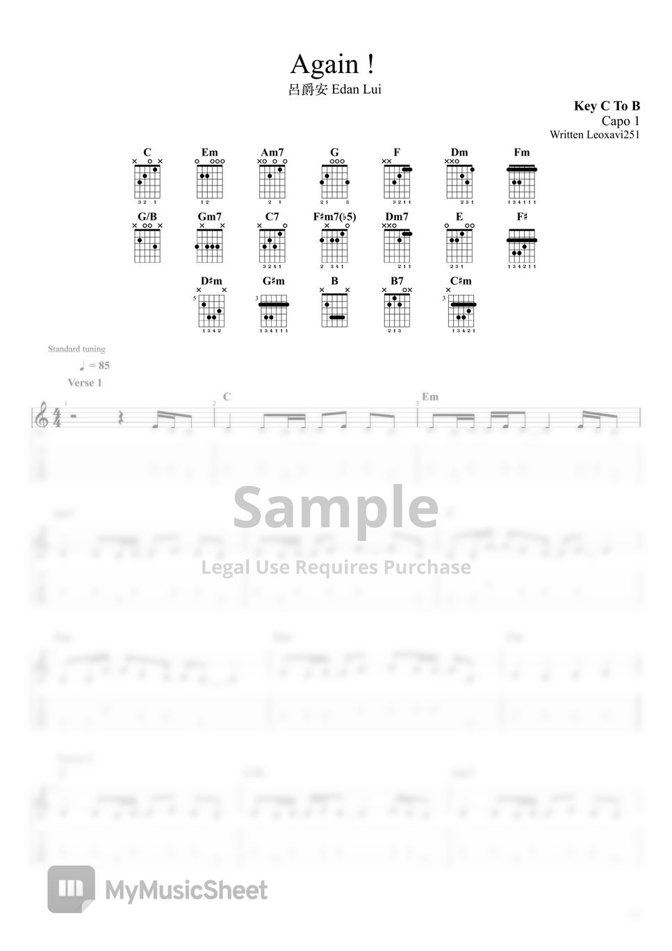 呂爵安  Edan Lui - AGAIN ! (TABS + GUITAR PRO + MIDI) by LEOXAVI251