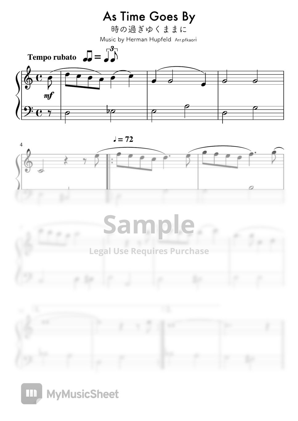 Herman Hupfeld - As Time Goes By (Piano Solo elementary - beginner) by pfkaori