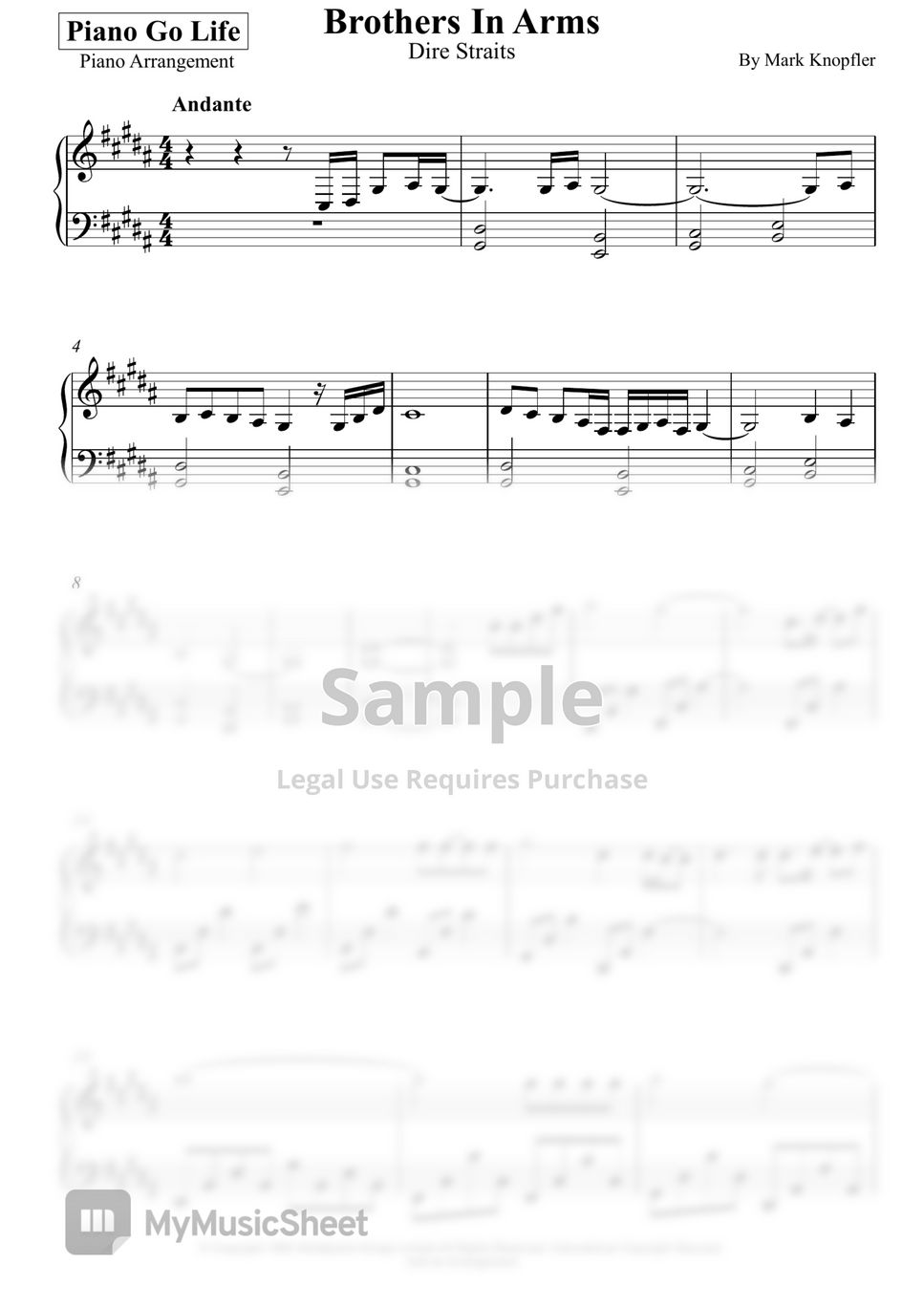 Dire Straits Brothers In Arms Sheet by Piano Go Life