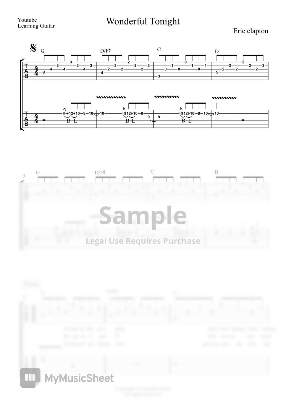 Eric Clapton - Wonderful Tonight (Guitar Lead & Rhythm TAB) by Learning Guitar