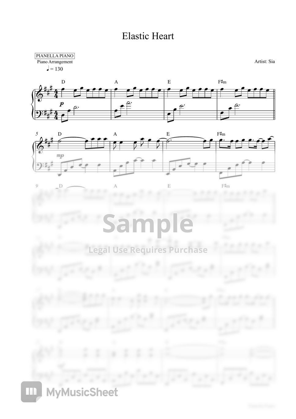 Sia - Elastic Heart (Piano Sheet) by Pianella Piano