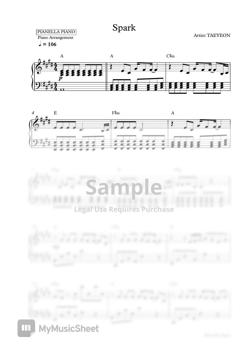 Taeyeon - Spark (Piano Sheet) by Pianella Piano