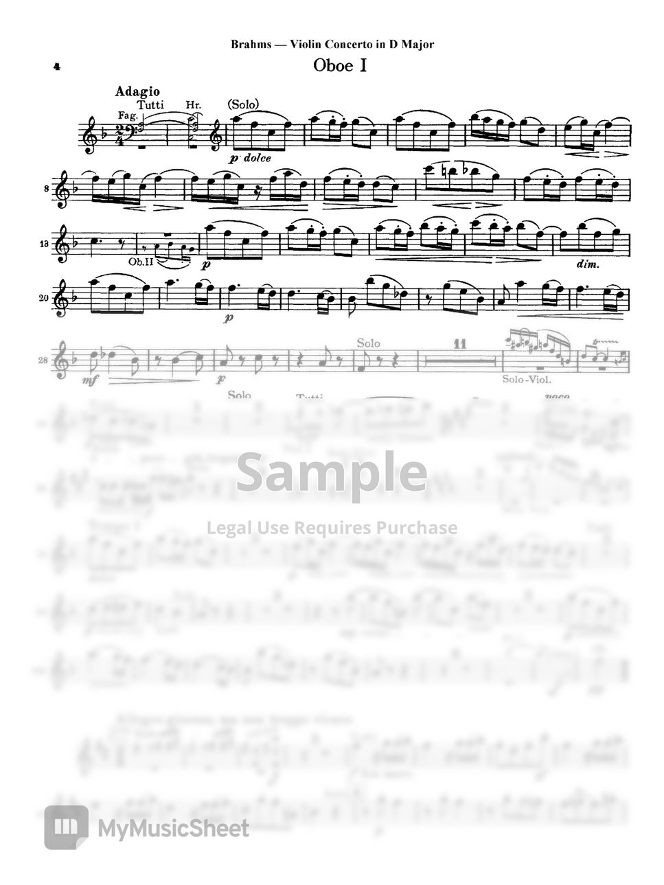 J. Brahms - Violin Concerto (2nd mov. (1st Ob.)) by Original Sheet