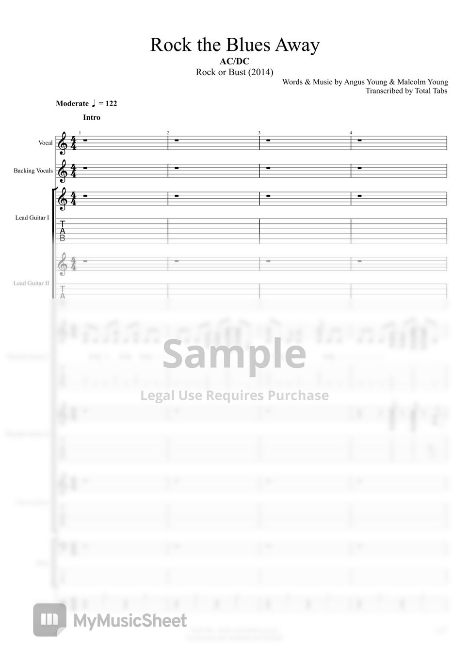 AC/DC - Rock the Blues Away (Full Score) TAB+1 Staff by