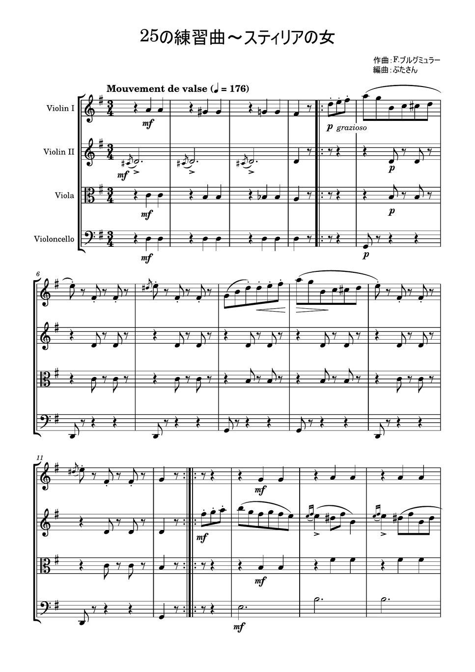 フリードリヒ・ブルグミュラー - スティリアの女～「25の練習曲」より (弦楽四重奏) by ぶたさん