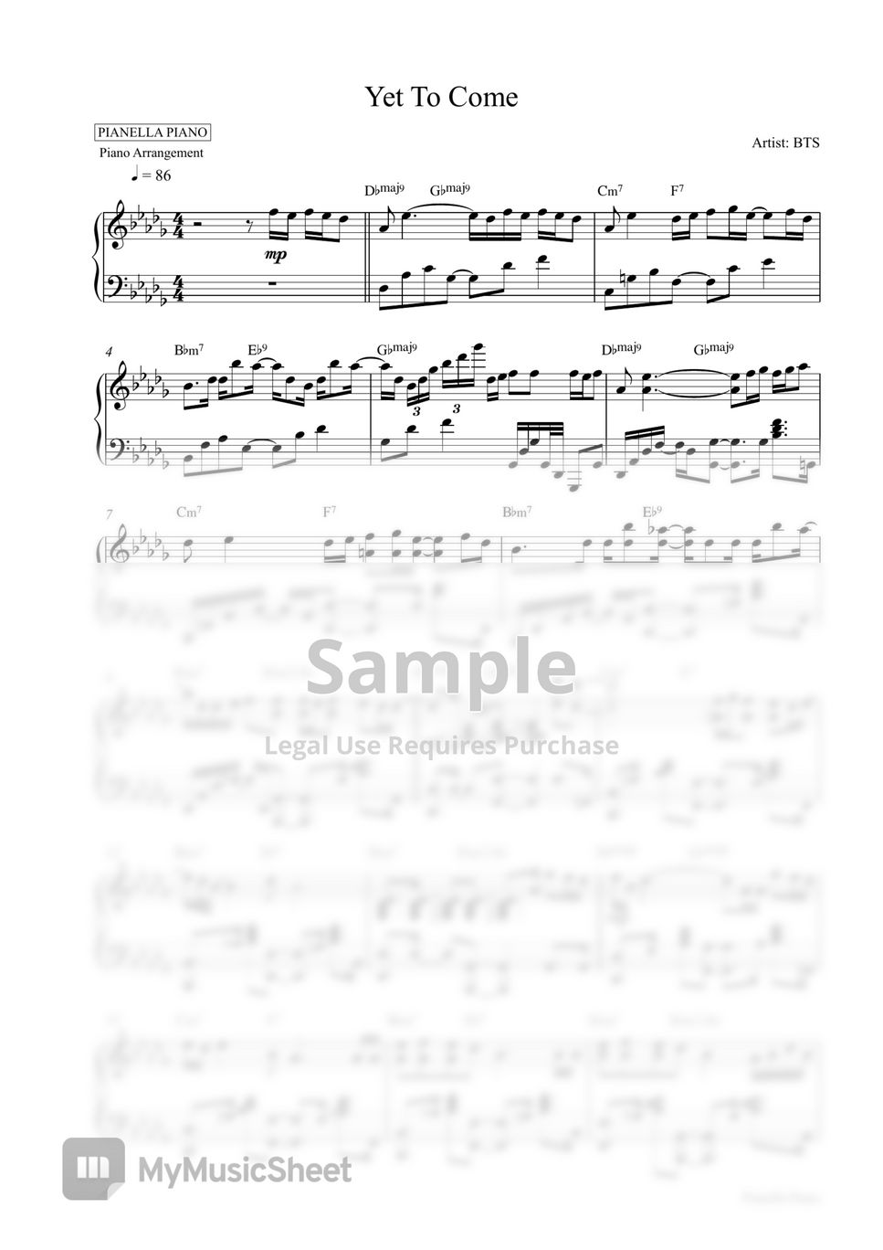 BTS - Yet To Come (Piano Sheet) by Pianella Piano