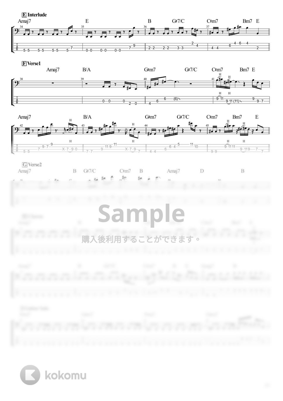 結束バンド - フラッシュバッカー (ベース Tab譜 4弦) by T's bass score