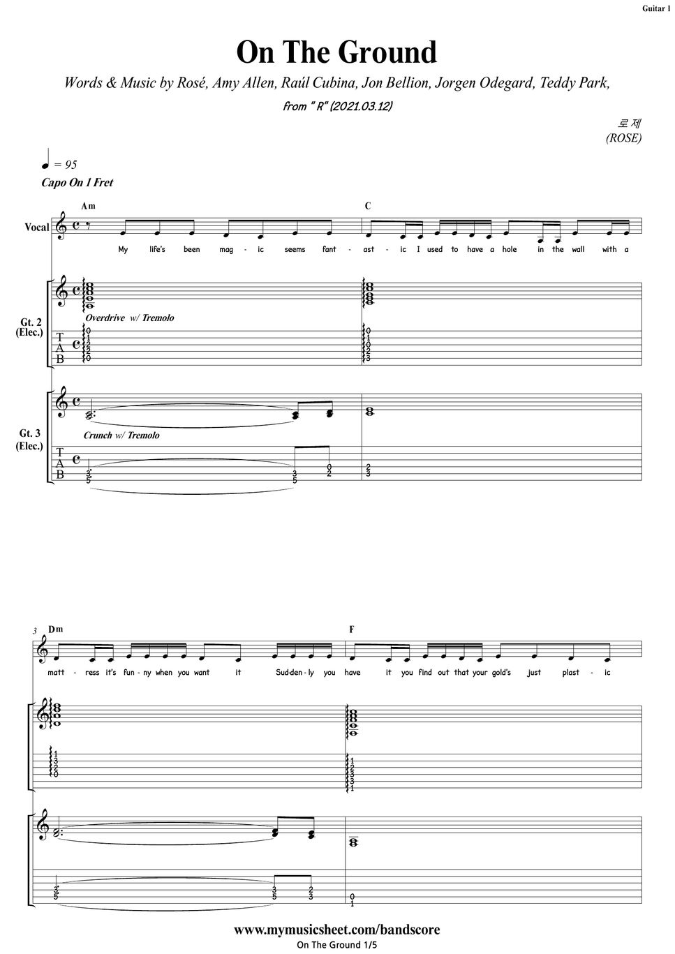 Rose On The Ground Guitar / Backing Track TAB