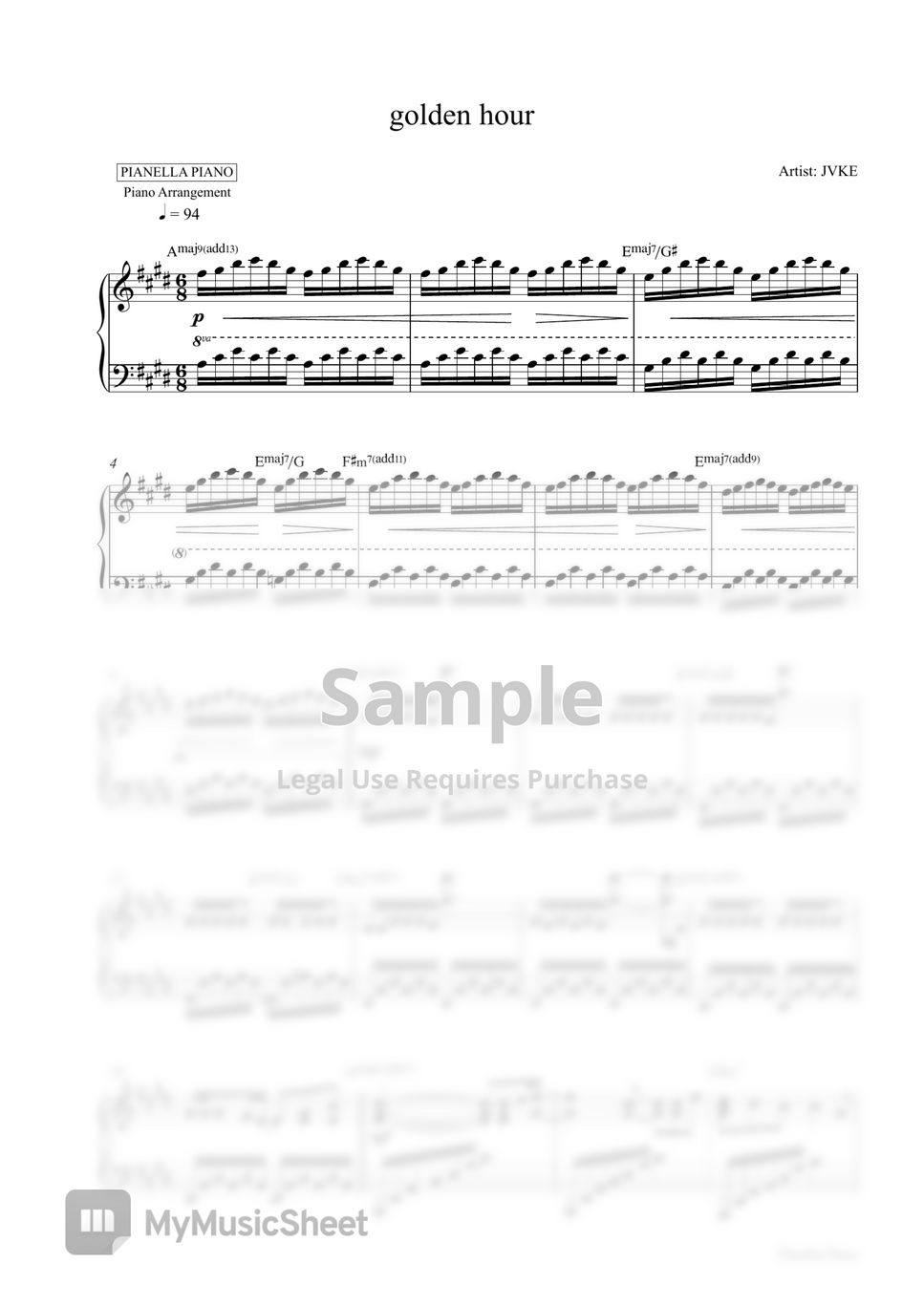 JVKE golden hour (Piano Sheet Special Price) Partitura by Pianella
