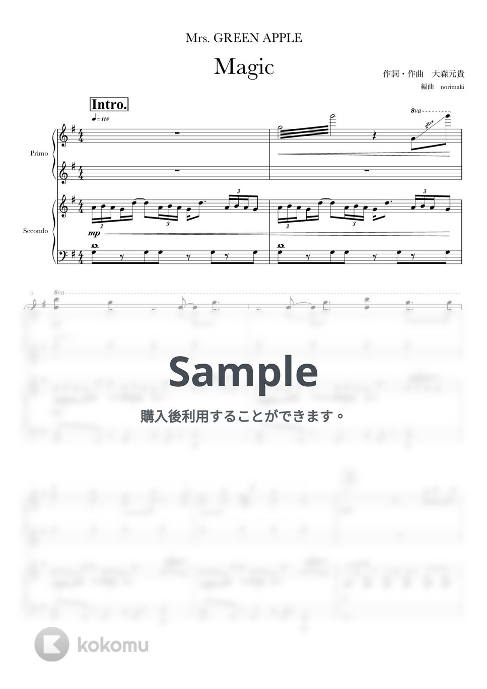 Mrs.GREEN APPLE - Magic (ピアノ連弾) by norimaki