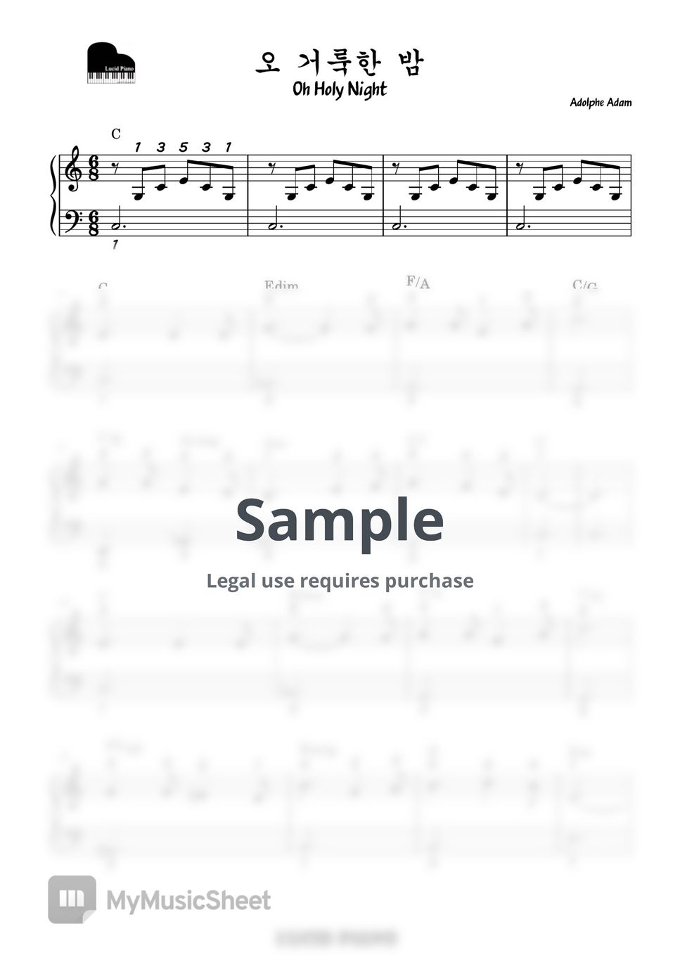 A.Adam - O Holy Night/오 거룩한 밤 (다장조 쉬운 악보/Easy ver.) by Lucid Piano